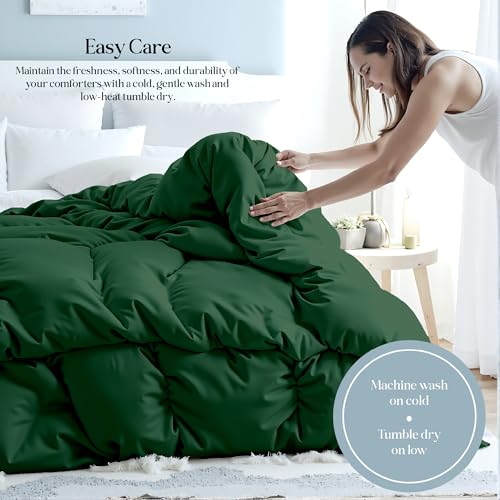 Image of ROYALE LINENS Comforter - Full Size Duvet Insert - All Season Soft Quilted Comforters with 8 Corner Tabs - Down Alternative Bedding Comforter - Box Stitched Duvet Insert (Green, Full 82 inchx86 inch)