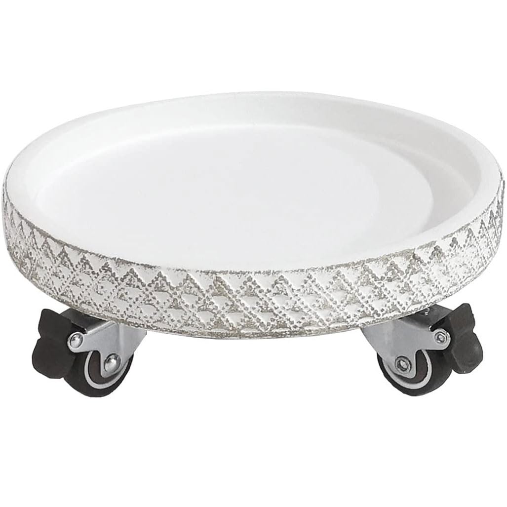 DFGHNBVC Large Round Plant Caddy With Wheels, Heavy Duty Rolling Plant Stand With Locking Casters, Planter Dolly For Outdoor Flower Pot Roller Base Plants Movers 14Inch,White-13Inch