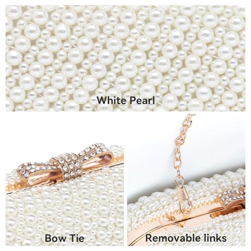 Image of YYW Womens Pearl Clutch Purse Evening Handbags Beaded Bag for Wedding Bride Party with Chain