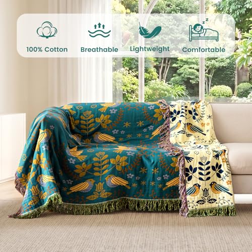 Image of MSGKV Boho Throw Blanket 50 inchx60 inch Cotton Blanket for Couch & Living Room