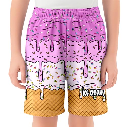 Ice Cream Shorts for 2-14T Boy Girl Elastic Waist with Pockets Summer Cool Preppy Ice Cream Drip Baseball Shorts2