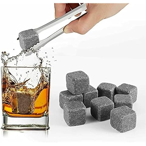 TOTAL GIFT On The Rocks Luxury Whiskey Stones Gift Set | 9 Granite Chilling Rocks | Velvet Pouch | Reusable Ice Cubes | A for All Occasions Cover