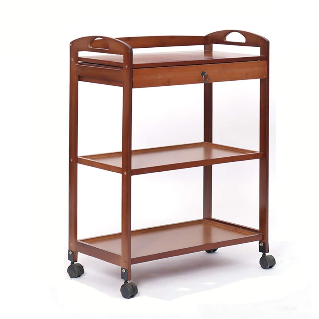 Carrello da Cucina in Legno con Ripiani portaoggetti e Ruote Carrello di Servizio Multiuso per tè, Vino e Utensili Ideale per Uso Domestico, Ristorante o Hotel,