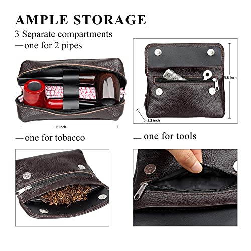 Sac à tabac en cuir véritable avec compartiment pour rouler à la main