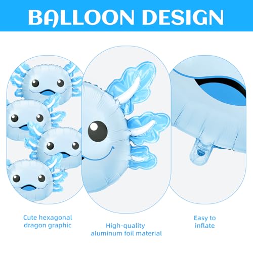 Image of 6 Pcs Axolotl Birthday Decorations, 26.8 inch Axolotl Balloon, Cute Inflatable Aluminum Foil Balloons, Summer Party Decorations, Beach Birthday Party Decorations, Axolotl Party Favors (Blue)