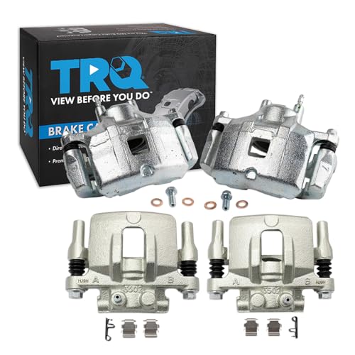 Image of TRQ Front and Rear Brake Caliper Set Zinc Coated Brackets Compatible with 2008 Mitsubishi Lancer