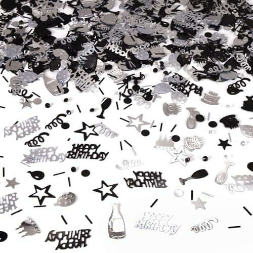 Image of Silver and Black Happy Birthday Confetti, 3000 Pcs Birthday Cake Table Metallic Foil Confetti Party Table Decor for Party, Baby Shower, DIY Arts and Crafting