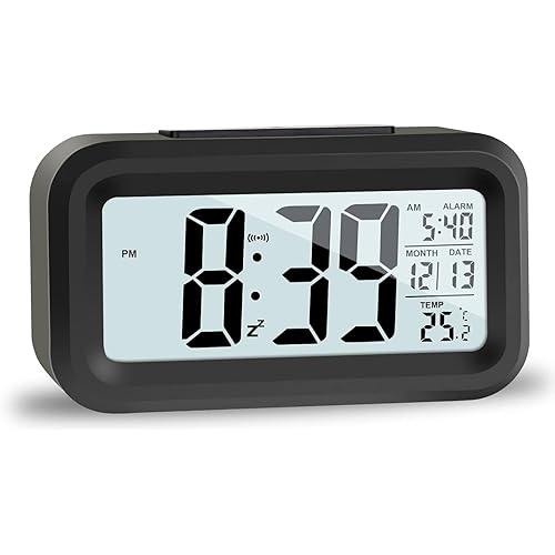 Upgraded Digital Alarm Clock, 4.3" LED Display with Temperature Larger Lound Light Control Portable Snooze Calendar Brightness for Everyone (Black)