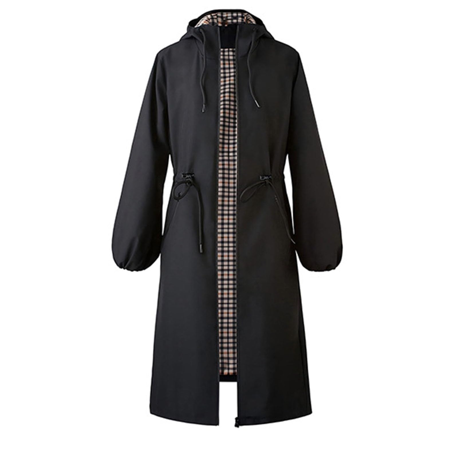 Generisch Trench Giacca da donna con cappuccio, giacca a vento per le mezze stagioni, elegante giacca a vento, giacca antipioggia, lunga impermeabile, trench per attività all'aperto, escursionismo