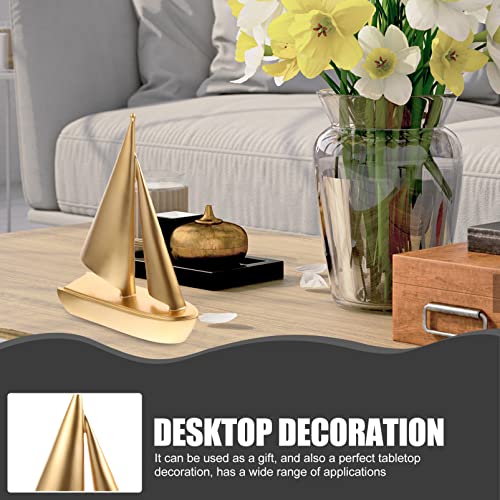 Veemoon Resin Sailboat Model Decoration Sailing Ship Statue Sail Boat Sculpture Beach Nautical Sailboat Decor For Home Office Living Room Table Decor Golden #TOP7