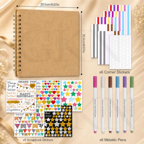 Image of GKN DIY Scrapbook Photo Album 8 x 8 Inch, 40 Pages Blank Paper Memory Book with 6 Metallic Pens, Stickers & Decorative Sheets, Scrapbooking Album for Wedding, Anniversary, Birthday & Family Memories