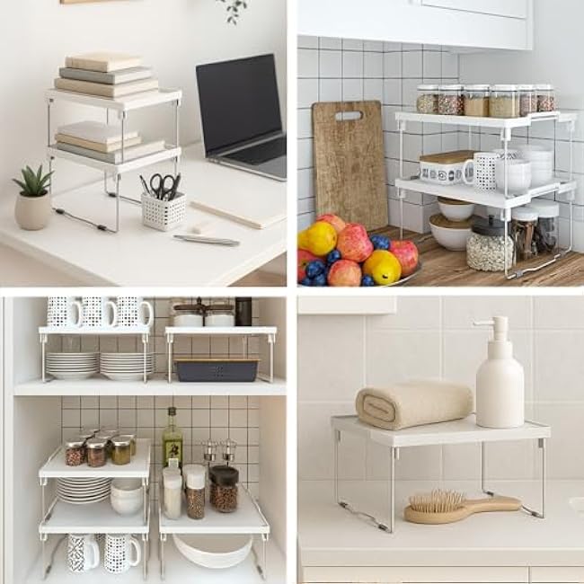 ums Kitchen Shelves Cabinet Organizer, Stackable Freezer Rack, Cupboard Box Organizer, Shelf Riser, Usable Storage Rack for Spice, Fridge Shelf Riser (12x11 inch), Pack of 2