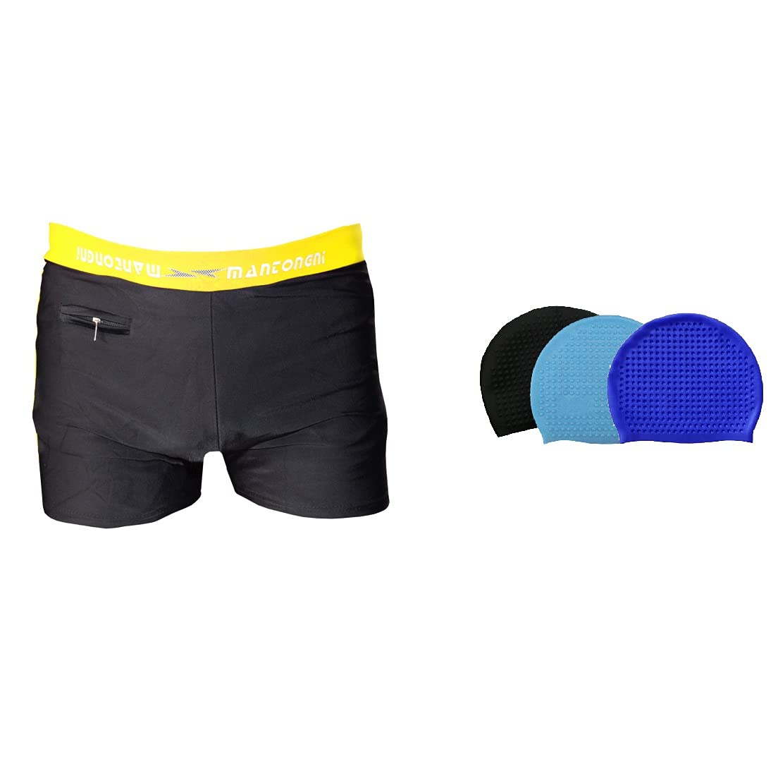 MENS COSTUME IS-5248 BLACK YELLOW MANTONGNI SIZE FREE SIZE WITH 100% SILICONE SWIMMING CAP BIG DIMPLE BLUE-image-4