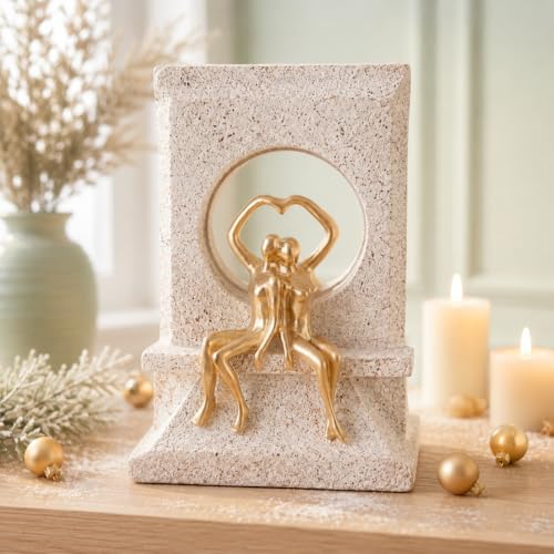 Image of Amazon Basics Elegant Romantic Couple Figurine for Home & Office Decor | Modern Abstract Love Sculpture Showpiece for Living Room, Shelf, Study Table & Bedroom Styling (Gold & Beige, 21 cm)