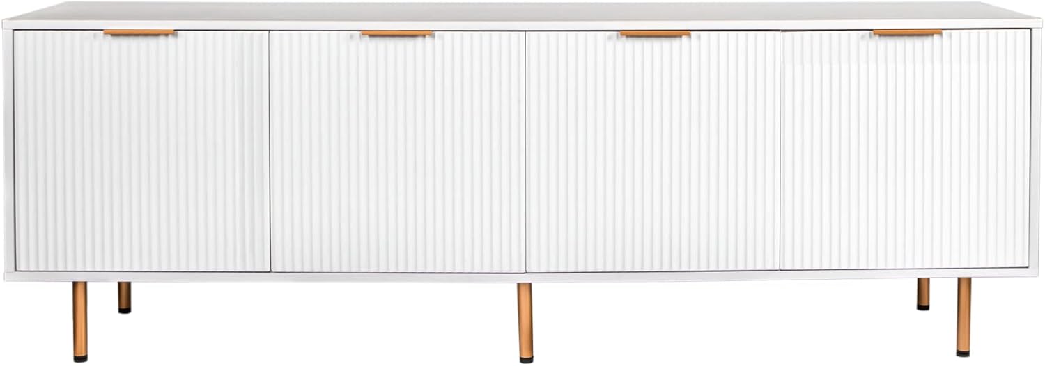 Knocbel Modern TV Stand for Television up to 80 Inches, Entertainment Center with 4 Doors and 2 Storage Cabinets with Metal Legs 70.86" W x 15.75" D x 23.62" H White