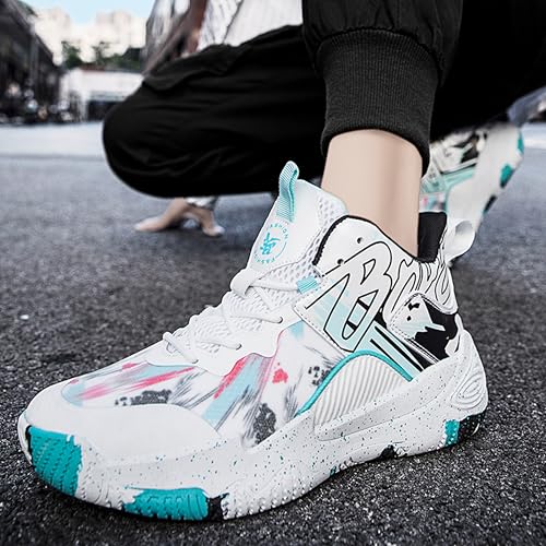 Image of Men's High-Top Basketball Shoes Anti-Slip and Wear-Resistant Soles Running Shoes Graffiti Design Fashionable Sports Shoes
