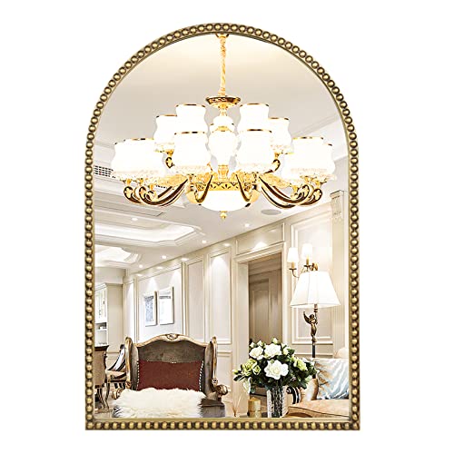 Arched Wall Mirror for Bathroom, 30"x40" Metal Beaded Frame Decor...