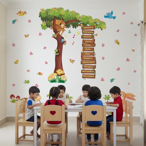 Image of StickMe Months of The Year Kids Learning Education Nursery Pre School Kinder Garden Wall Sticker (Multicolour, Vinyl, Self-Adhesive) (Standard Extra Large - 250 x 180 cm)