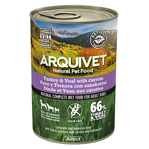Arquivet Latas de Pavo y Ternera con Zanahorias y Aceite de salmón, 400 g (Paquete de 6)