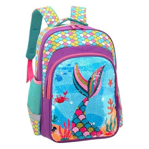 HAPPYSUNNY Mermaid Backpack for Girls 4-6 Kids Mermaid Backpack 16 Inch Changeable Pictures Hologram Lenticula Pearl Shells for Preschool Early Elementary Kindergarten Girls backpack with Chest Straps Cover