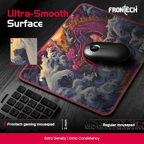 Image of FRONTECH Gaming Mouse Pad | 300mm x 250mm x 2mm | Ultra-Smooth Micro-Textured Surface | Non-Slip Rubber Base | Stitched Edges (MSP-0063 Red)