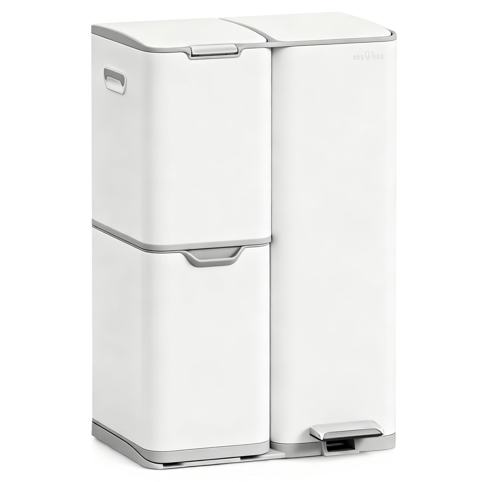 mVm Kitchen Bin,60L Triple Rubbish Bin,3 Compartment Stainless Steel Pedal Bin,Recycling Bin with Soft-Close Lids and Plastic Inner Buckets,Fingerprint Proof,Odour Seal,Large Capacity Trash Can