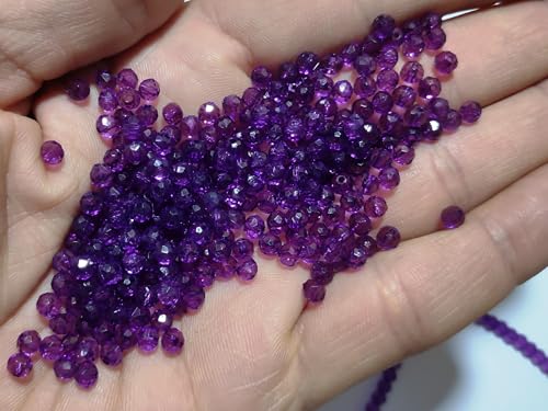 Image of GoSetGet! 4mm Rondelle /Tire (1000 Pcs) Dark Purple Crystal Macrame Plastic Beads for Arts, Crafts & Decoratives-High Sparkle Cutting Crystal Beads for Macrame, Jhula, Torana, Jhumar (Darkpurple)