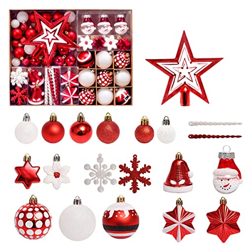 Lot de 80 boules de Noël transparentes incassables en plastique pour décoration de sapin de Noël - Pour vacances, mariage, fête (rouge et blanc) Cover