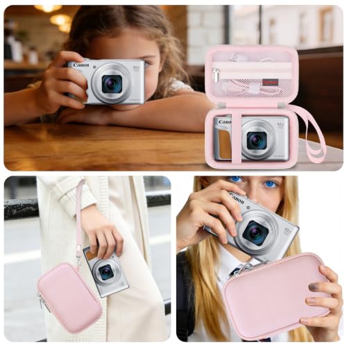 Image of Elonbo Carrying Case for Canon Powershot SX740 HS / SX730 HS /SX720 HS Camera | Canon SX740 Camera Case, Hard Bag, with Pocket Wrist Strap Double Zipper, for Vlogging Travel Protective Storage, Jelly Pink
