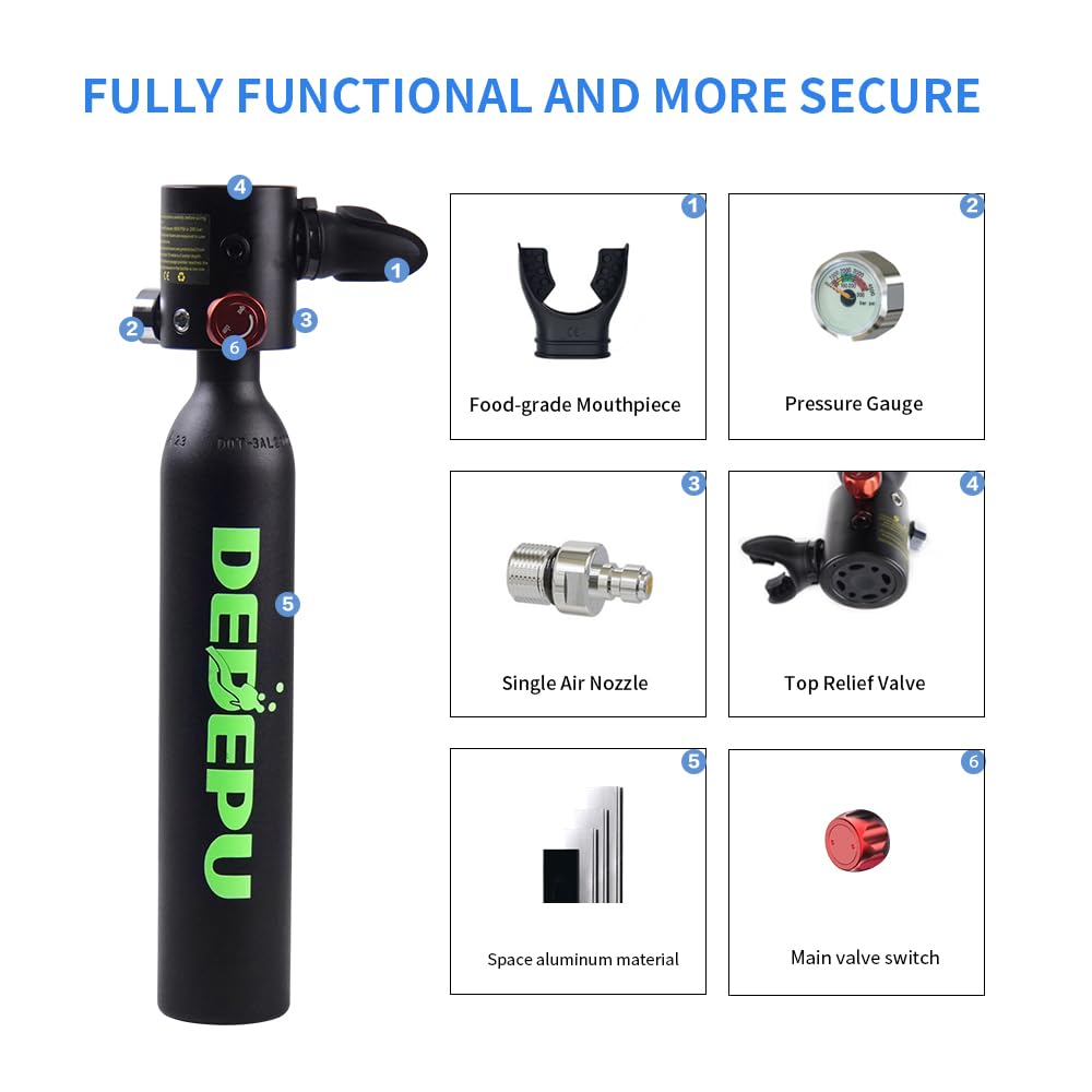 DEDEPU S3000 Constant Pressure 0.5L Mini Scuba Tank with Manual Pump Pro Edition
