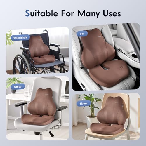 Image of Coverado Memory Foam Car Seat Cushion and Lumbar Support Pillow for Car, Ergonomic Office Chair Cushion for Lower Back Pain Relief, Breathable & Non-Slip for Car, Home, and Office Use, Coffee