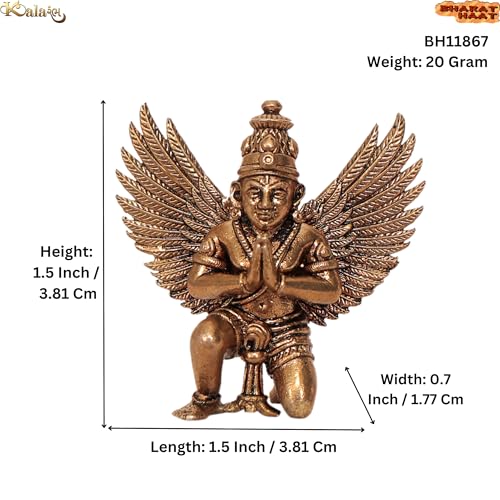Image of Brass Garuda Idol Mini Murti for Home Temple, Office & Car Dashboard | Garuda Statue for Vishnu Pooja, Spiritual Decor & Gifting