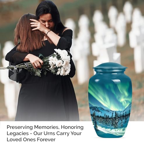 Image of Personalized Northern Lights - Decorative Urns for Ashes - Large Cremation Urns - 10 Inch - Large with Velvet Bag - Memorial Urns - Funeral Urns for Male & Female - Unique Urns - Burial Urn