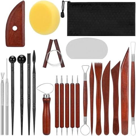 Blisstime Polymer Clay Tools 23pcs, Basic Pottery Tools Air Dry Clay Tools, Dotting Tools Clay Modeling Tools Clay Scultping Tools, Clay Tool Kit with Bag Cover