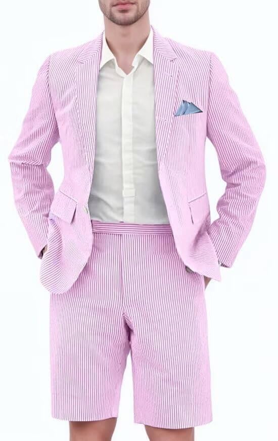 Men's Seersucker Suit 2 Piece for Wedding Summer Holiday Outfit
