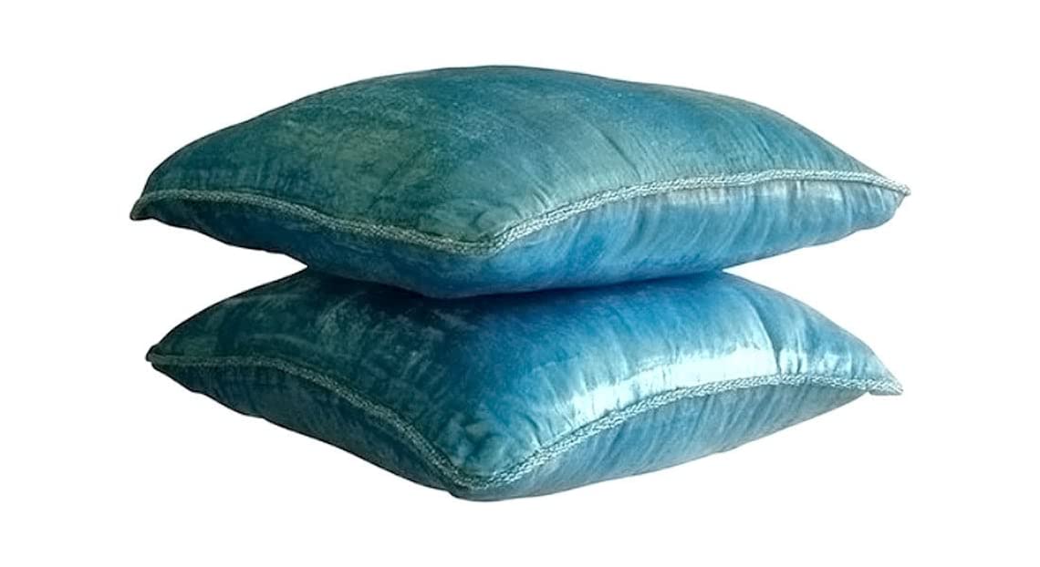 The HomeCentric Pack of 2, 60x60 cm (24"x24") Cushion Covers Aqua Blue Accent Case, Velvet Beaded Cord Throw Pillow Case, Velvet Square Cushion Case, Solid Contemporary Cushioncase - Aqua Shimmer โ image 1
