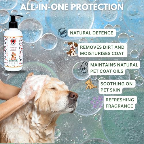 Image of HEARTIE Tick and Flea Defence Shampoo | 300 ml Paraben Free Anti tick Shampoo & Flea Remover | Dog Ticks Shampoo & Cat Shampoo with Neem, Aloe Vera, Tea Tree, Vitamin E | Dog Shampoo for Tick
