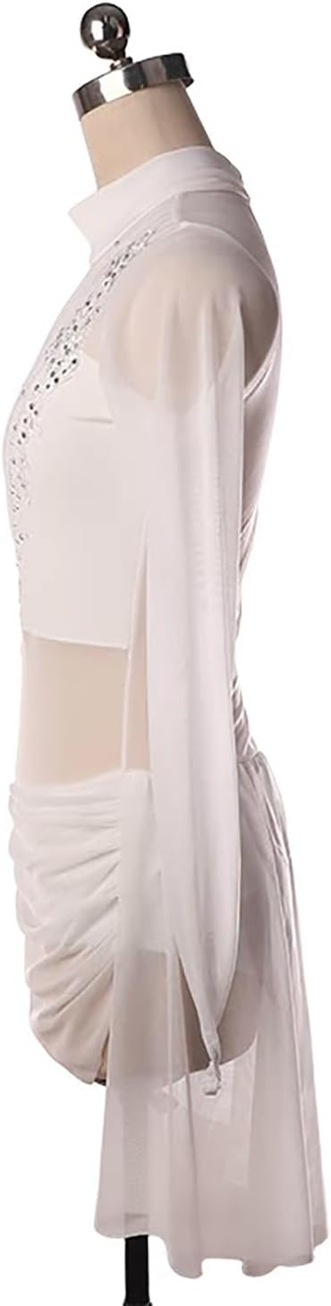 Figure Skating Dress,Girls Sparkling Gradient White Diamond Skating Performance Competition Wear Costume White