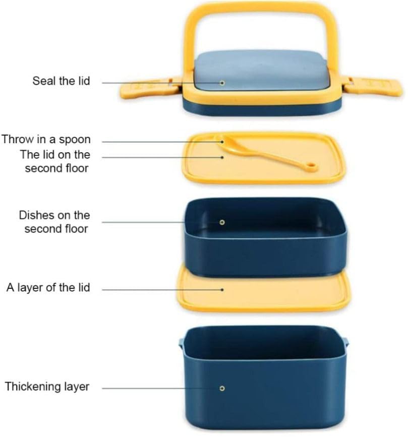 Image of Double-Layer Square Lunch Box with Handle, 2 Compartment Tiffin with Handle & Push Lock, Food Grade Plastic Tiffin Box for Travelling, School (1-pcs)