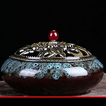 Amazon 蚊取り線香 ホルダー 陶器 蚊取 線香 置き お線香炉 ホルダー お香立て 蓋付き陶製香 香炉皿 蚊取り器 祭り 縁側 家 花火 夏 虫よけ 小物 入れ物 和室 洋室 インテリア アロマ お香 喫茶店 書斎 瞑想 渦巻き線香