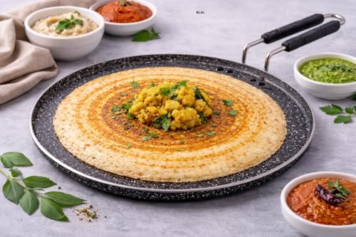 Image of BLAL Aluminium Non-Stick Dosa Tawa with Riveted Handle, 29.5 cm Diameter, 4mm Heavy Thickness, Gas Top Compatible