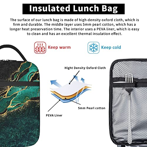 Yetta Yang Marble Black Green Gold Portable Lunch Bag Insulated Lunch Box Reusable Totes For Women Men Work Picnic Camping #TOP4