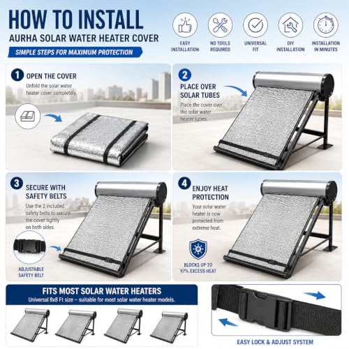 Image of AURHA Solar Water Heater Cover 8 x 8 ft | Double Layer Heat Protection Sheet for Solar Tubes | Thermal Insulation Cover Prevents Overheating & Glass Tube Cracking | Universal Fit
