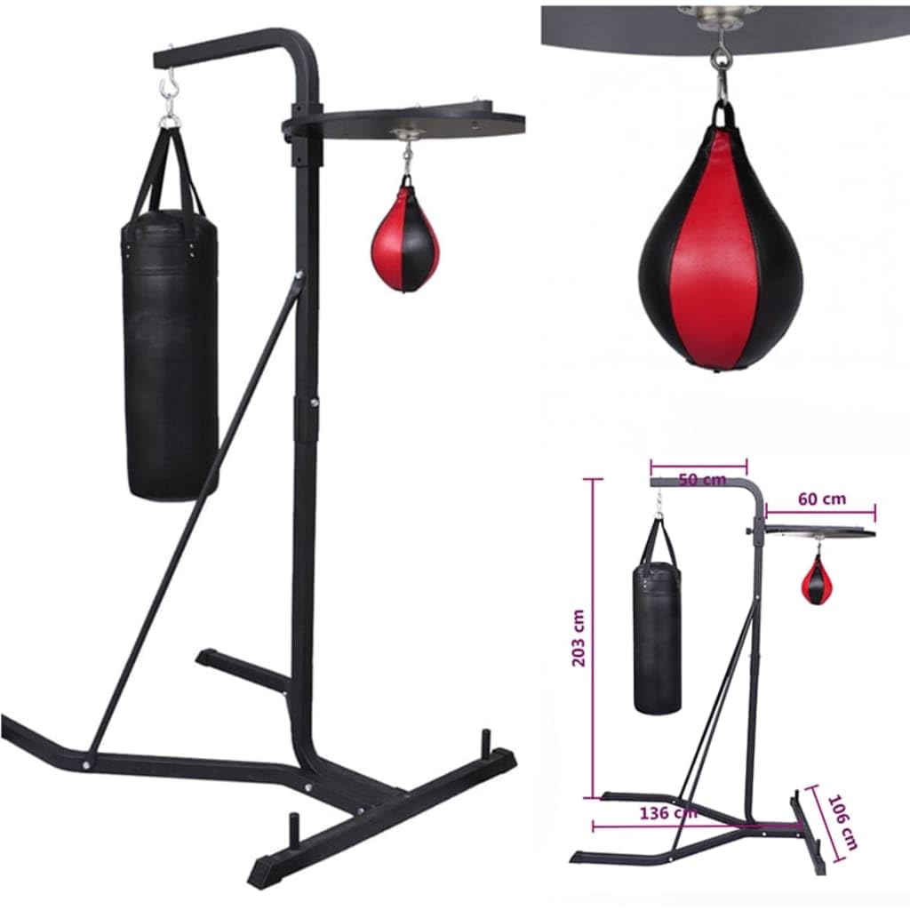 vidaXL Boxsack Stand Boxstand Box Sandsack Station Boxbirne Doppelendball Bag schawarz und rot
