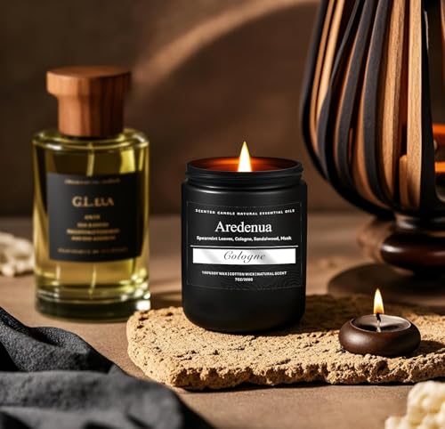 Image of Cologne Candle | Scented Candles for Home, Manly Candles Gifts for Women Men - 7oz Soy Candle for Home Scented - Aromatherapy Gifts for Men - 50 Hours Long Burning - Black Jar