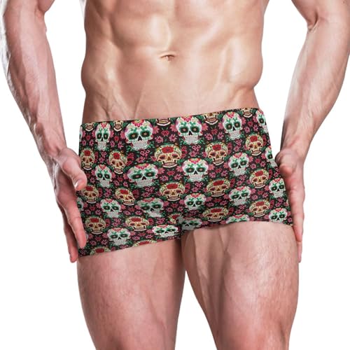 Skull Flower Mens Swim Trunk Swimwear Bathing Suit Swim Brief Square Leg Board Short S B04044372