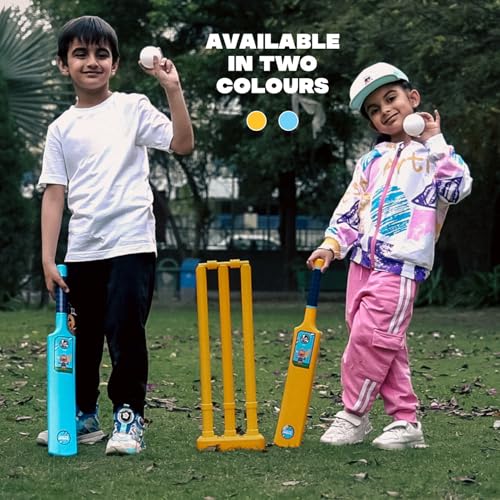 Image of Lata Toys Howzzat Senior Cricket Set for Kids (Age 4+) Full Kit with Durable Plastic Bat, 3 Stumps, Bails & Ball - Ideal Bat Ball Set for Boys & Girls, Blue