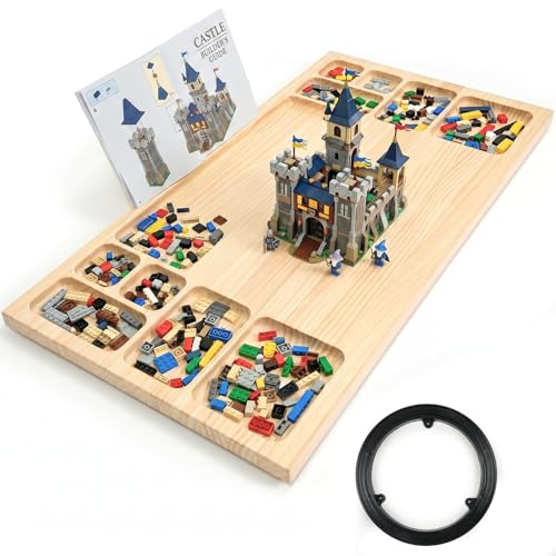 Large Building Tray for LEGO Extra Large Wooden Building Table All-in-One Building Plate with Lazy Susan Turntable