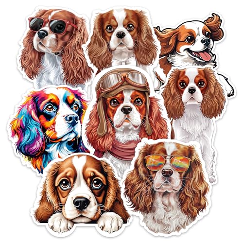Image of Cavalier King Charles Spaniel Dog Sticker 8 Pcs (Large Size) Vinyl Stickers Laptop Waterproof Decal for Car Bumper Water Bottle Laptop Window Party Birthday Decorations - Size 4 Inches