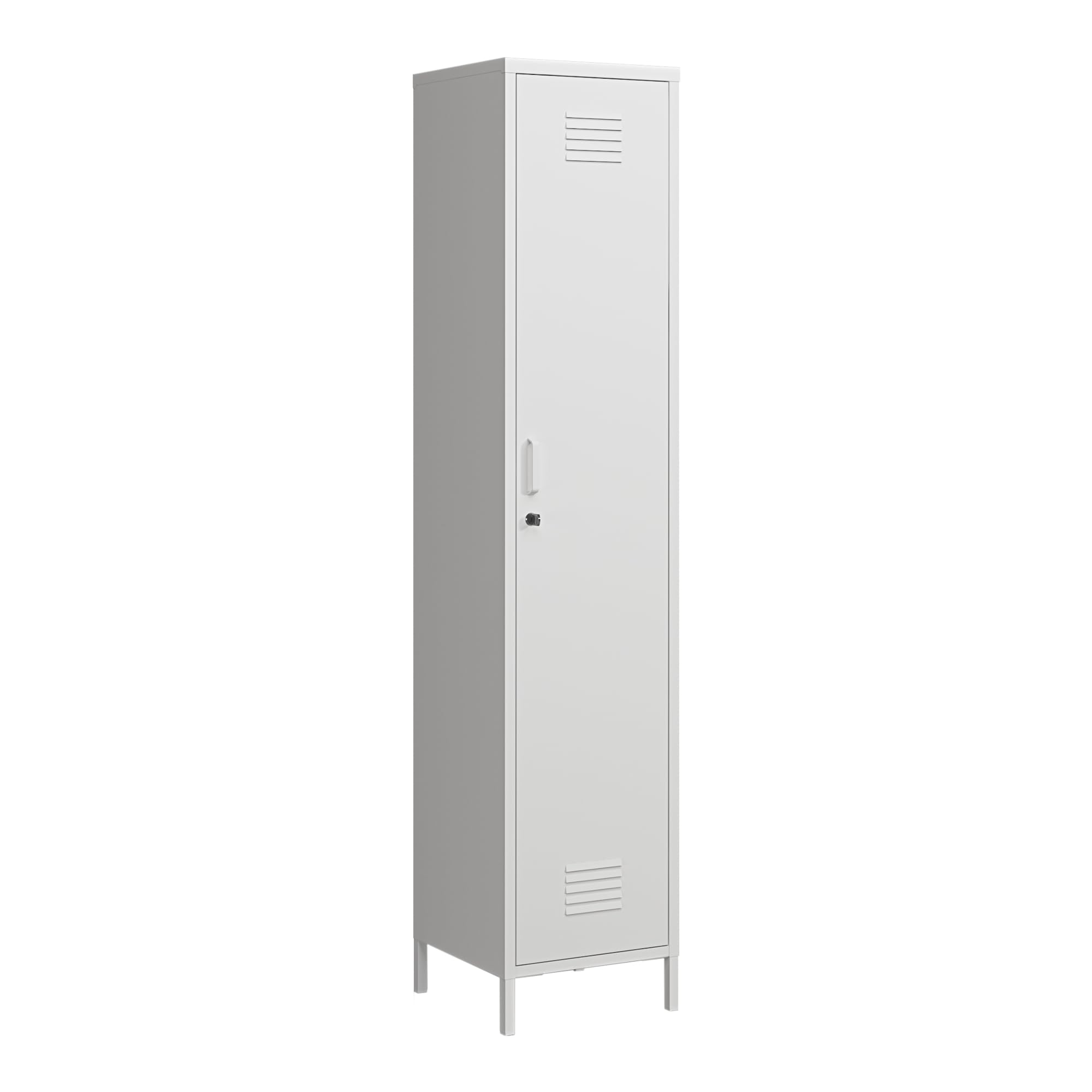 [en.casa] Armadio da Ufficio con Anta e Serratura Ripiani ad Altezza Regolabile Mobile in Acciaio da Spogliatoio con 3 Scomparti e Barra Porta Abiti 180 x 38 x 38 cm - Bianco